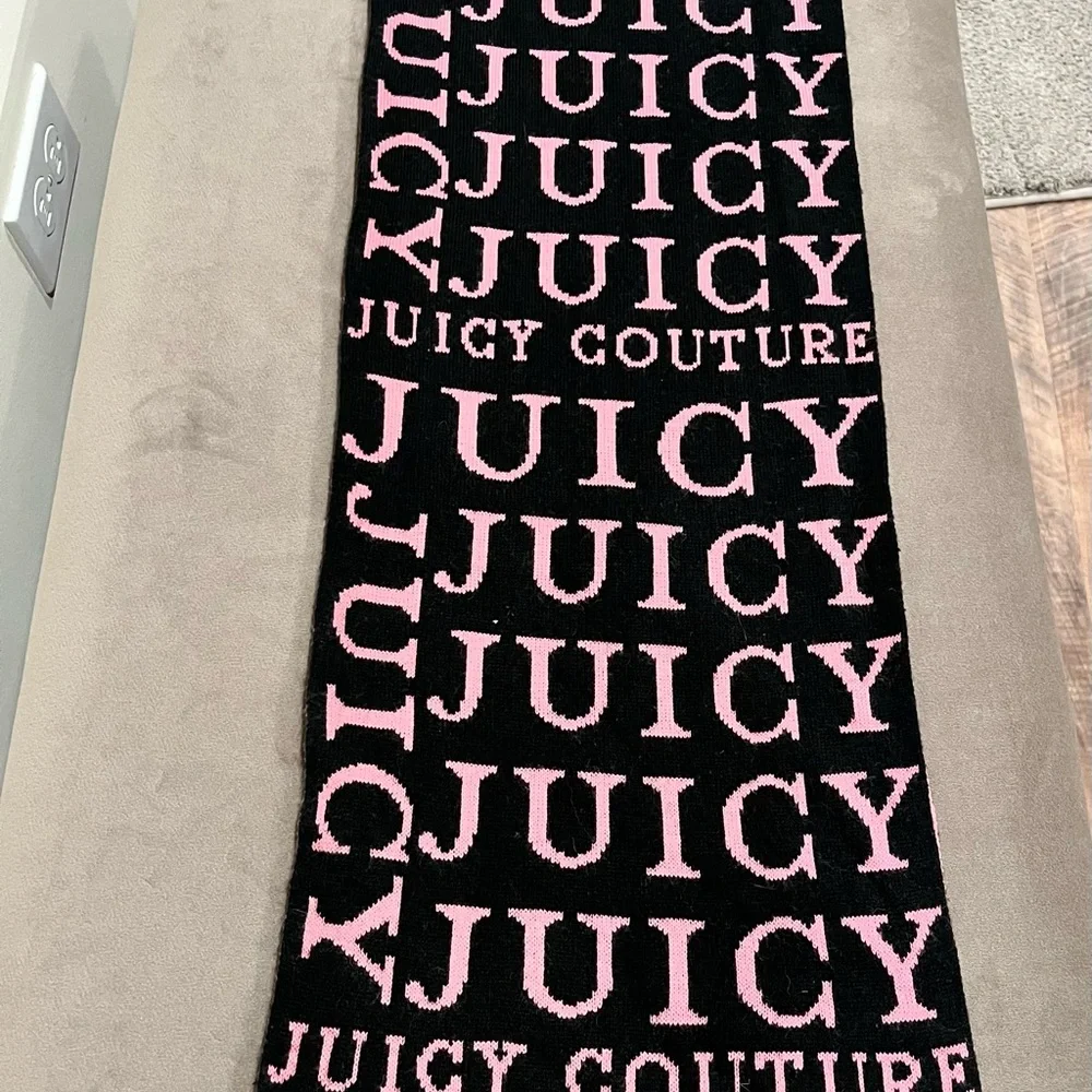 Juicy Couture Pink Black Logo Scarf 9 1/2 X 64